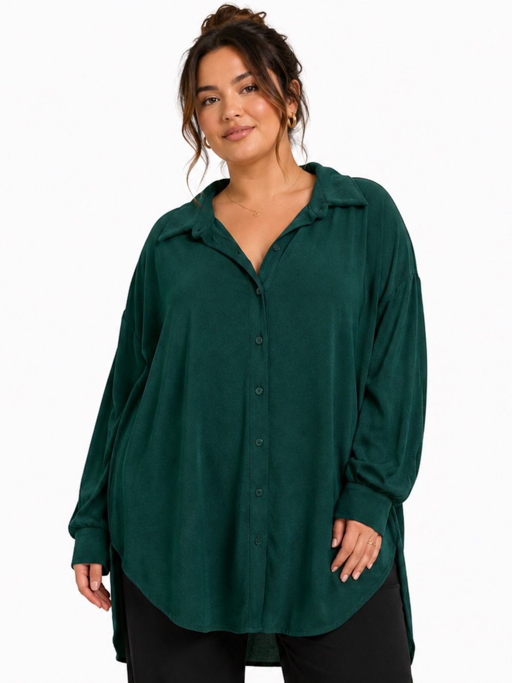 Fashion Nova Emerald Green Oversized Button Front Tunic Blouse 1X
